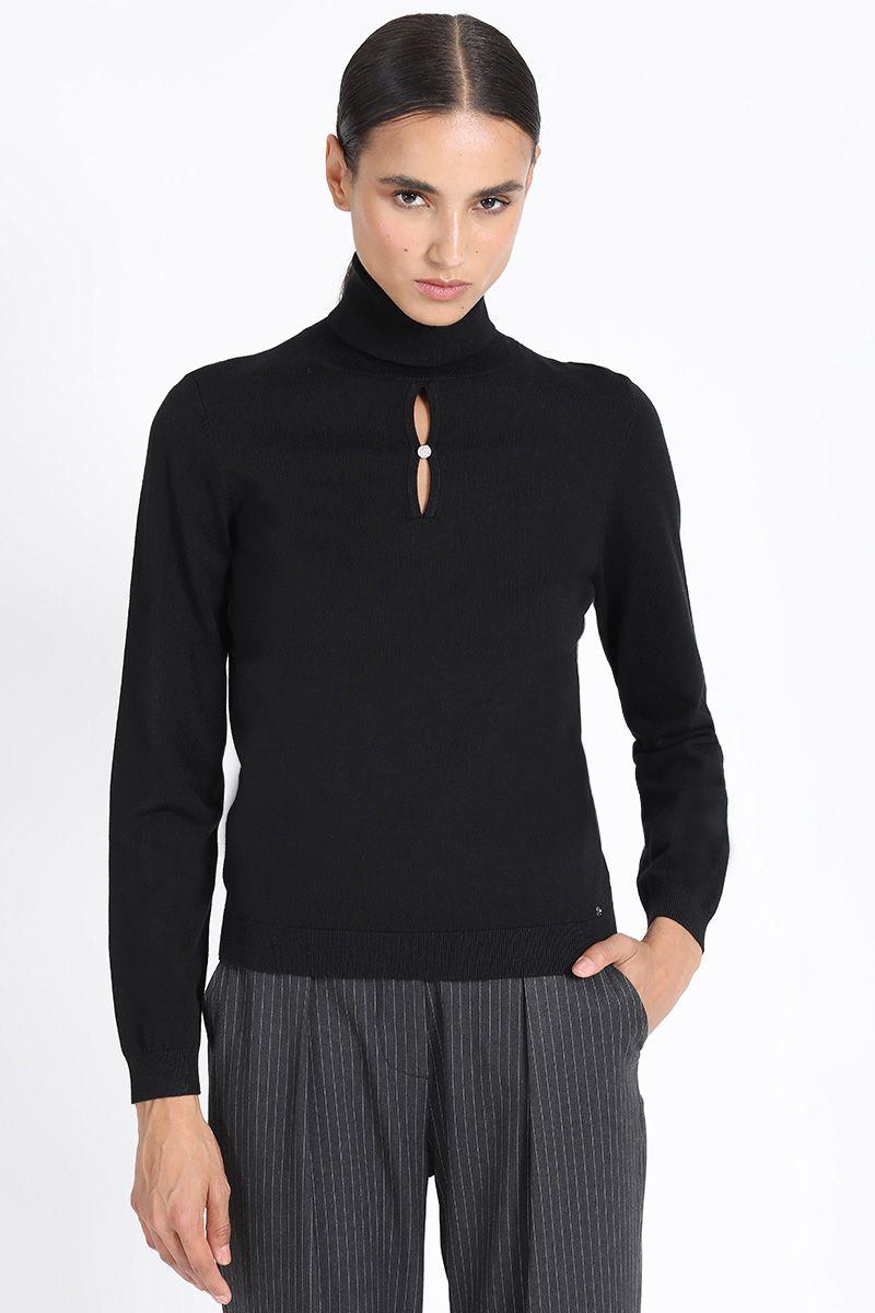 Tejido Punto Escote Boton Joya, Negro Liola-3