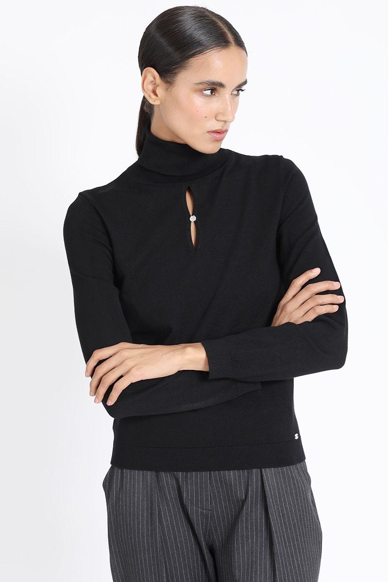 Tejido Punto Escote Boton Joya, Negro Liola-4