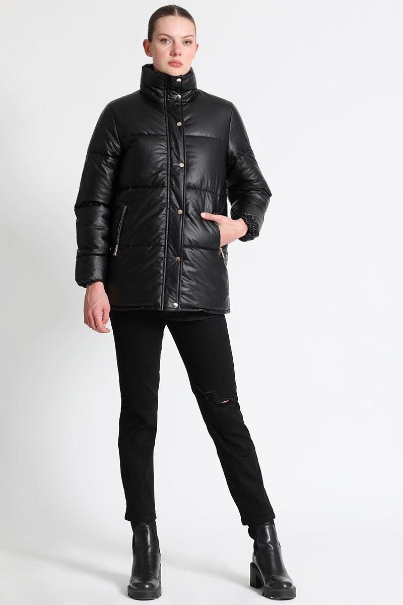 Parka Efecto Piel Negro Liola-1