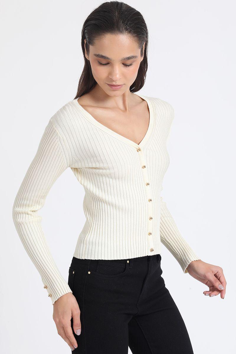 Cardigan Tejido Punto Boton Fantasia, Crudo Liola-2
