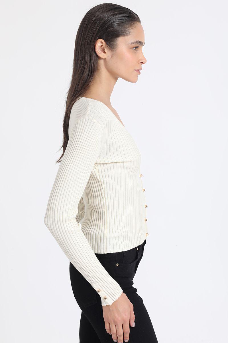 Cardigan Tejido Punto Boton Fantasia, Crudo Liola-3