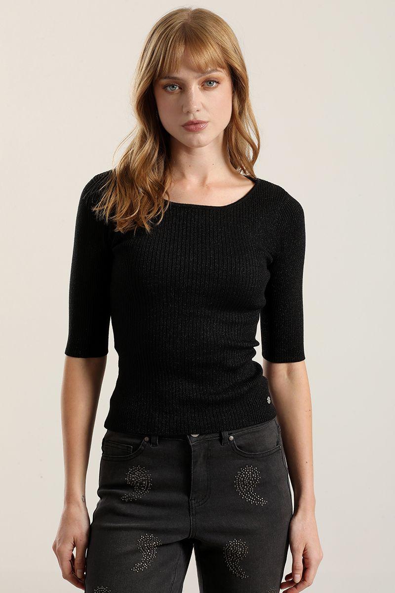 Top basico hilo metalizado, negro Liola-0