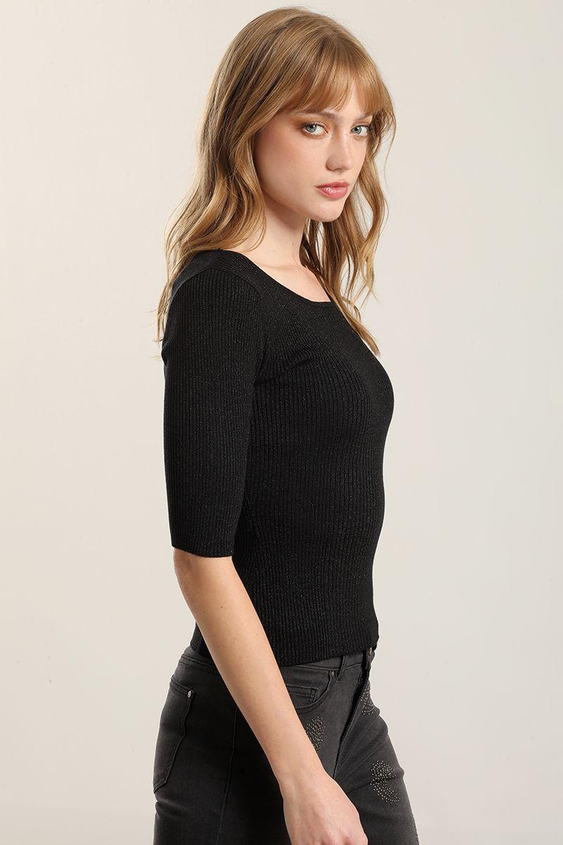 Top basico hilo metalizado, negro Liola-2