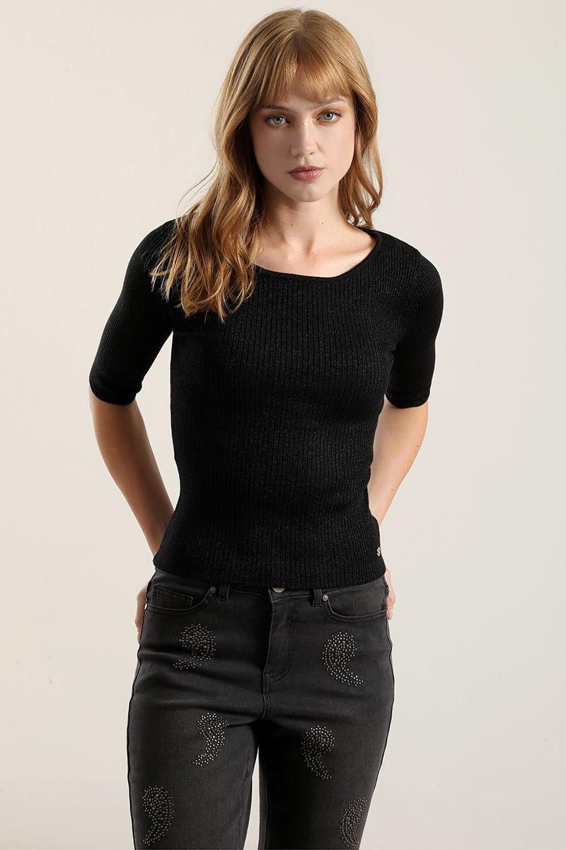 Top basico hilo metalizado, negro Liola-3