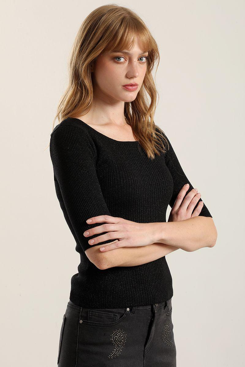 Top basico hilo metalizado, negro Liola-4