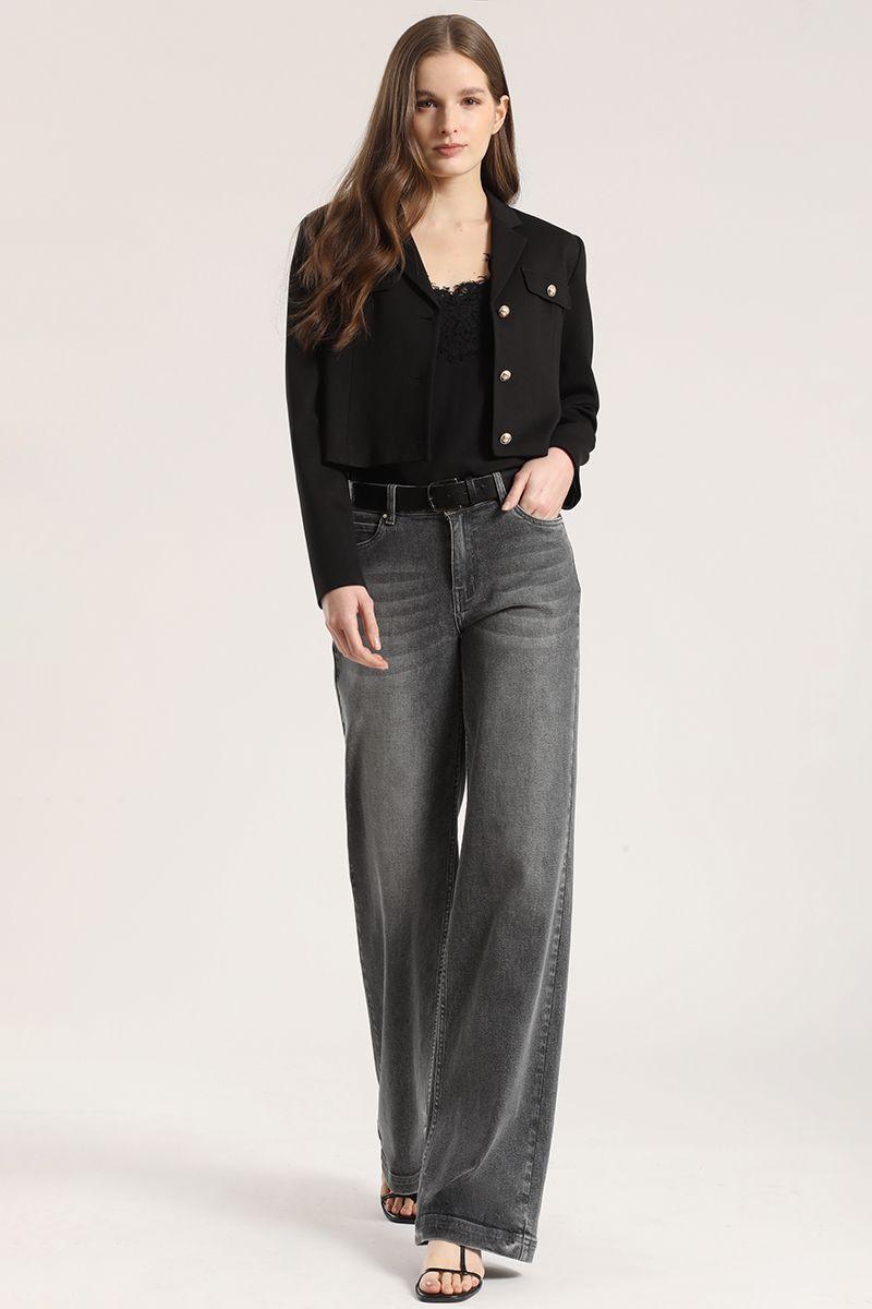 Jeans straight con cinturón liola mujer gris-0