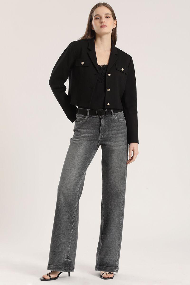 Jeans straight con cinturón liola mujer gris-1