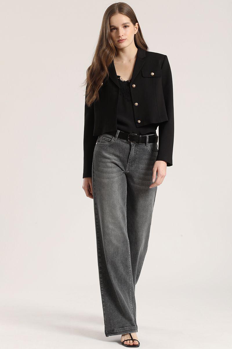 Jeans straight con cinturón liola mujer gris-2