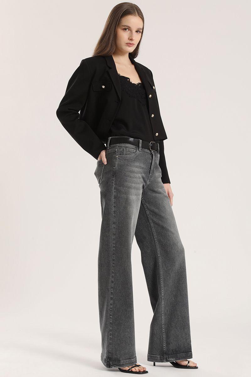 Jeans straight con cinturón liola mujer gris-4
