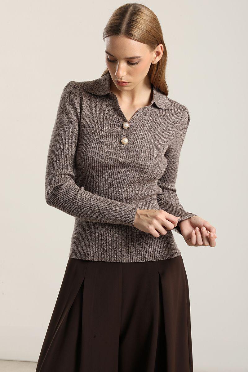 Jersey punto, boton perla, cafe Liola-3