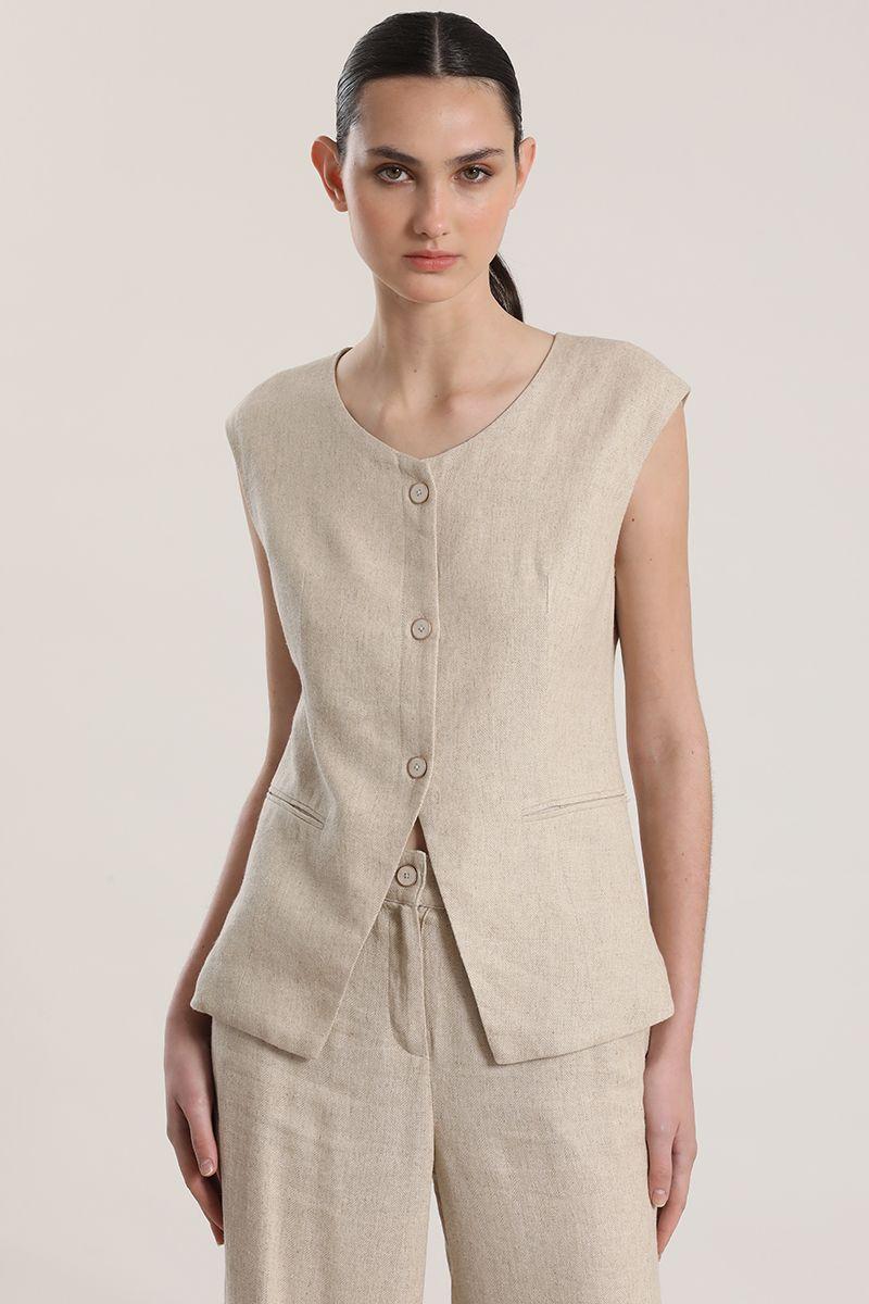 Chaleco sastre lino liola mujer beige-0