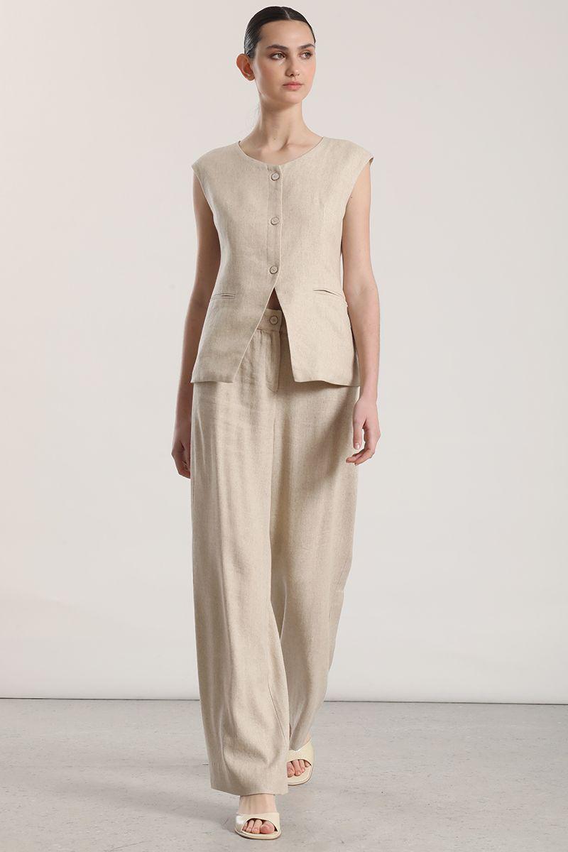 Chaleco sastre lino liola mujer beige-1