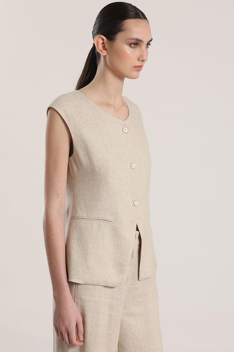 Chaleco sastre lino liola mujer beige-2