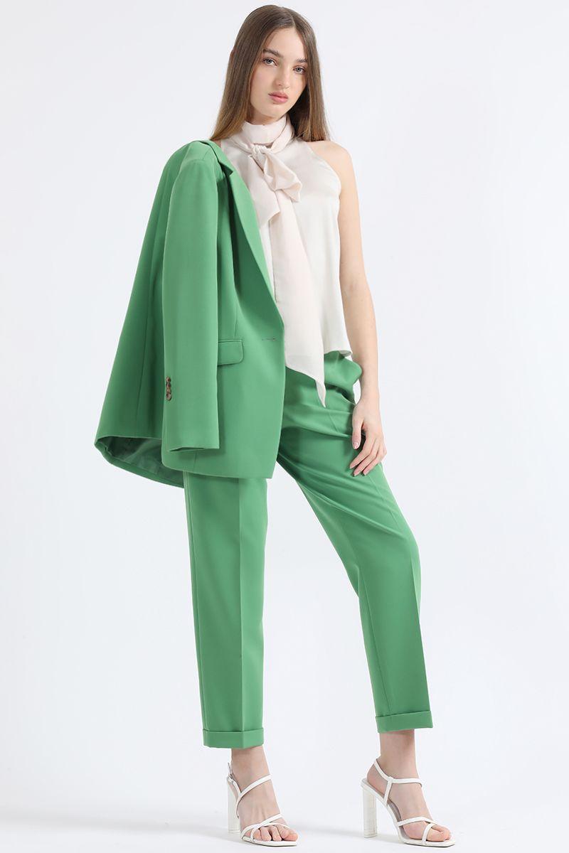 Pantalon Sastre Tiro Alto Con Bastilla, Verde Liola-0