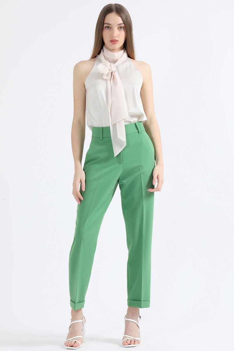 Pantalon Sastre Tiro Alto Con Bastilla, Verde Liola-1