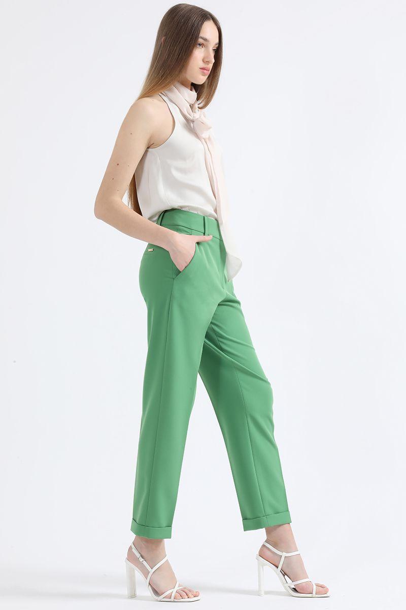 Pantalon Sastre Tiro Alto Con Bastilla, Verde Liola-2