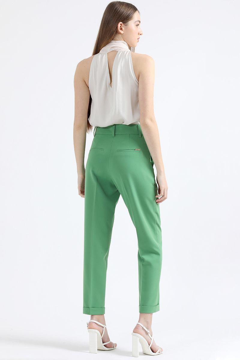 Pantalon Sastre Tiro Alto Con Bastilla, Verde Liola-3