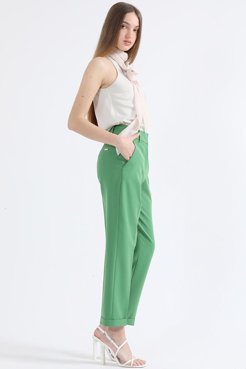 Pantalon Sastre Tiro Alto Con Bastilla, Verde Liola-5