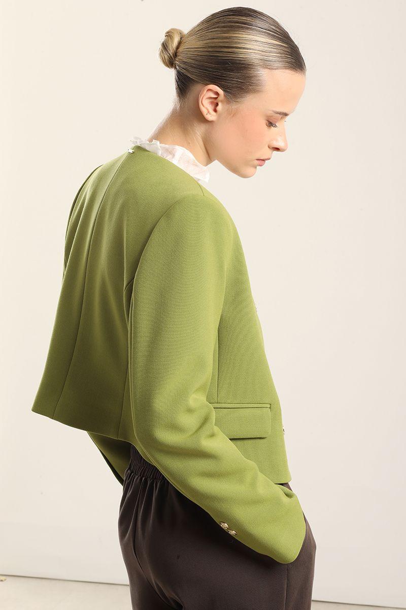 Chaqueta cropped, cruzada, pistacho Liola-2