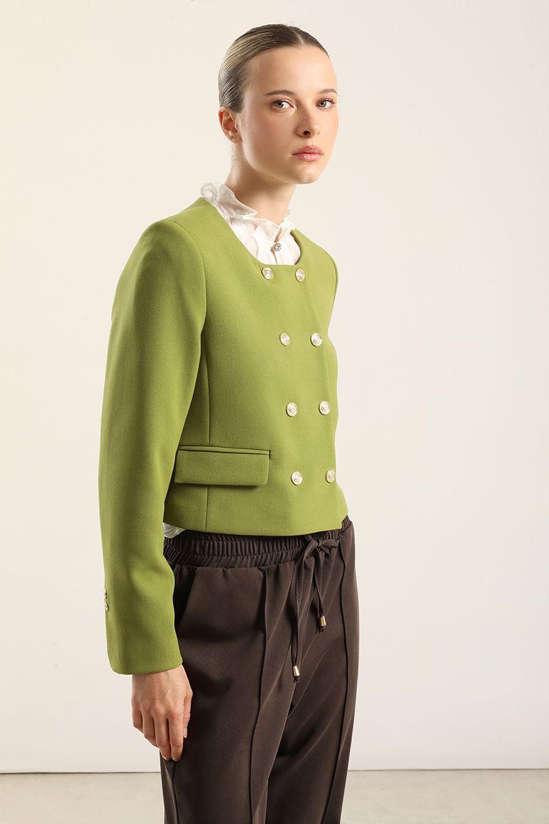 Chaqueta cropped, cruzada, pistacho Liola-3