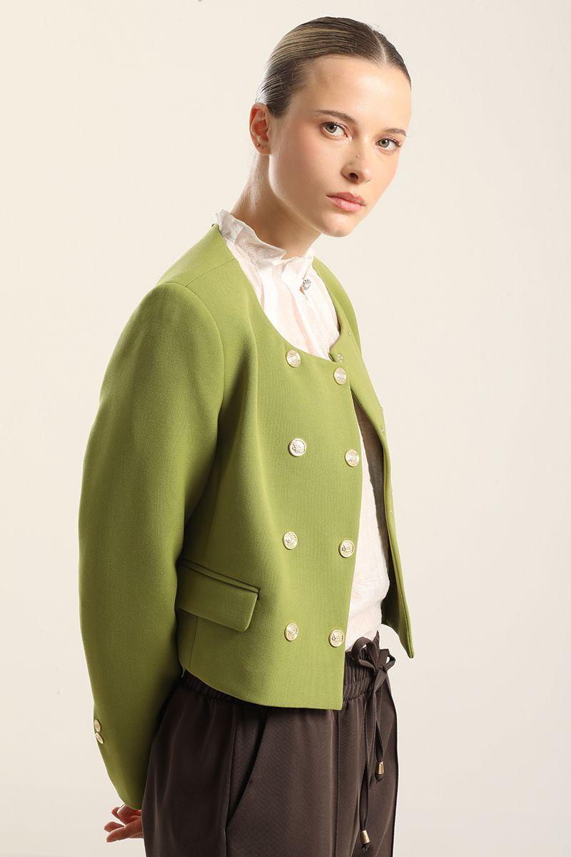 Chaqueta cropped, cruzada, pistacho Liola-4