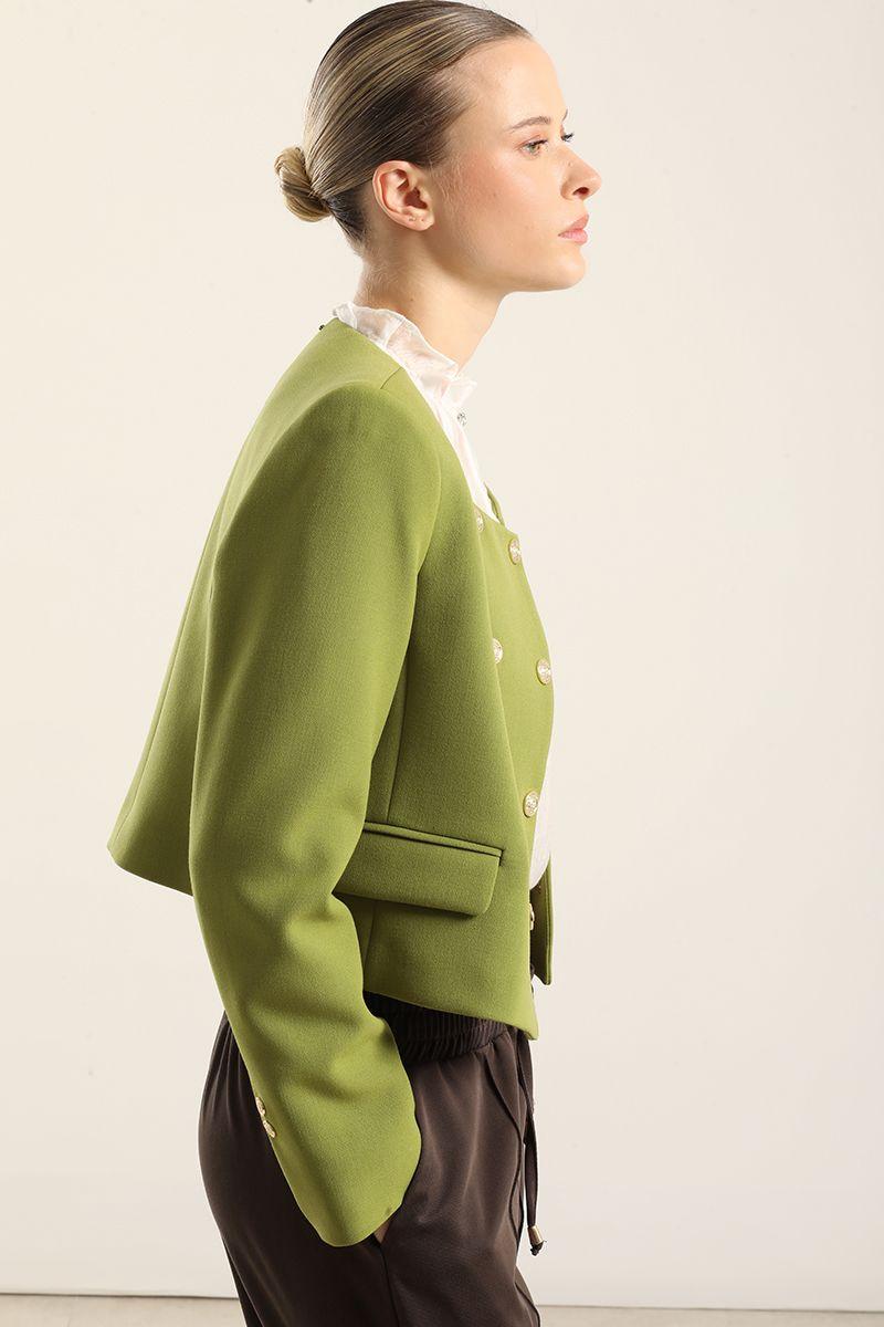 Chaqueta cropped, cruzada, pistacho Liola-5