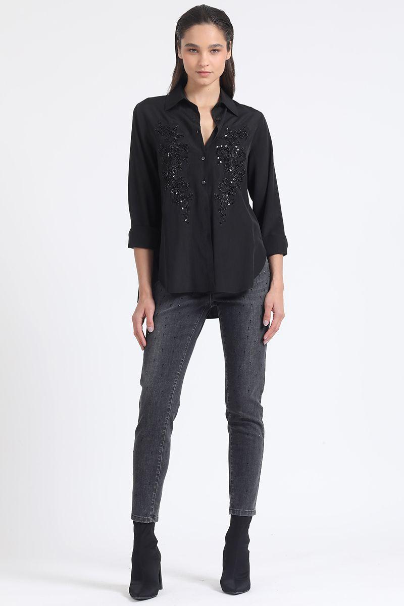 Blusa Aplicación Bordado, Negro Liola-1