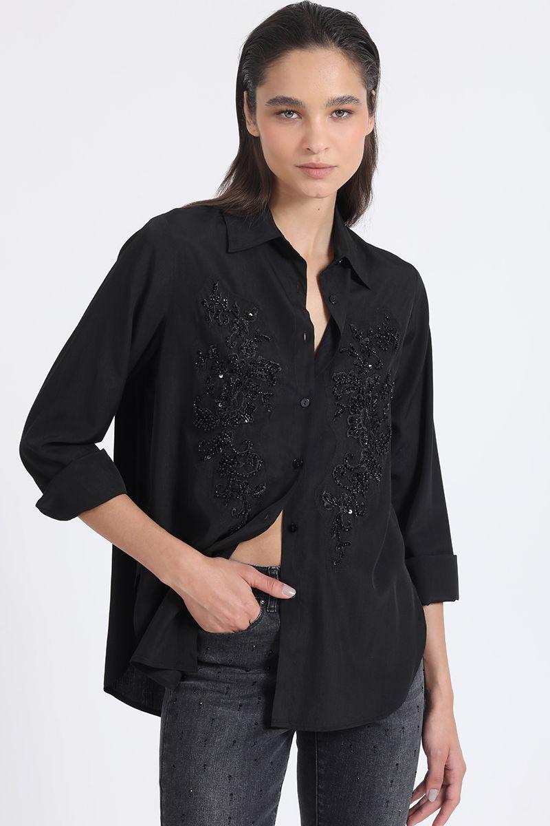 Blusa Aplicación Bordado, Negro Liola-2