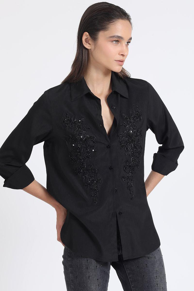Blusa Aplicación Bordado, Negro Liola-3