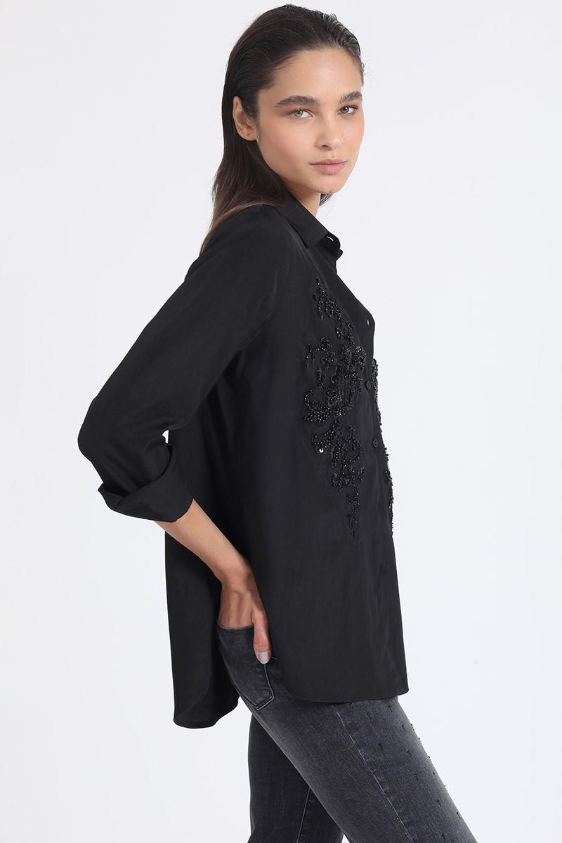 Blusa Aplicación Bordado, Negro Liola-4