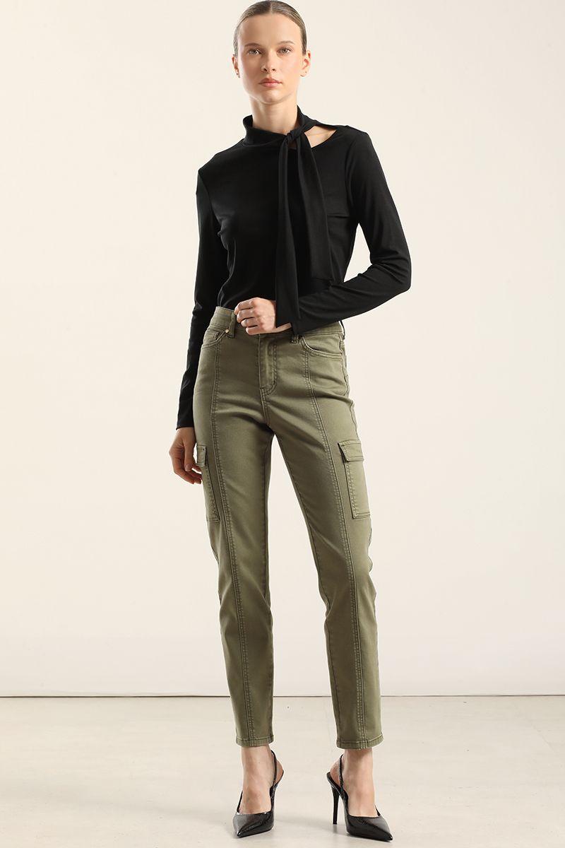 Jeans Color Skinny Cargo, Militar Liola-0