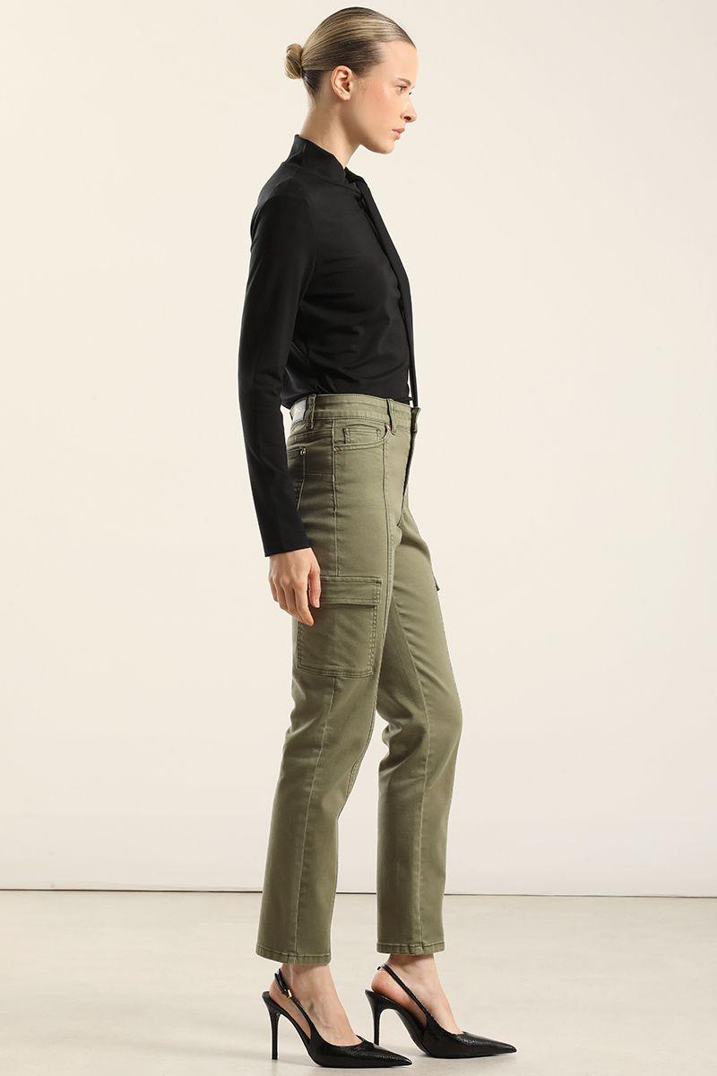 Jeans Color Skinny Cargo, Militar Liola-2