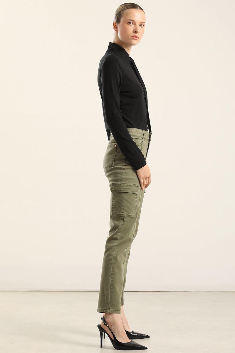 Jeans Color Skinny Cargo, Militar Liola-3
