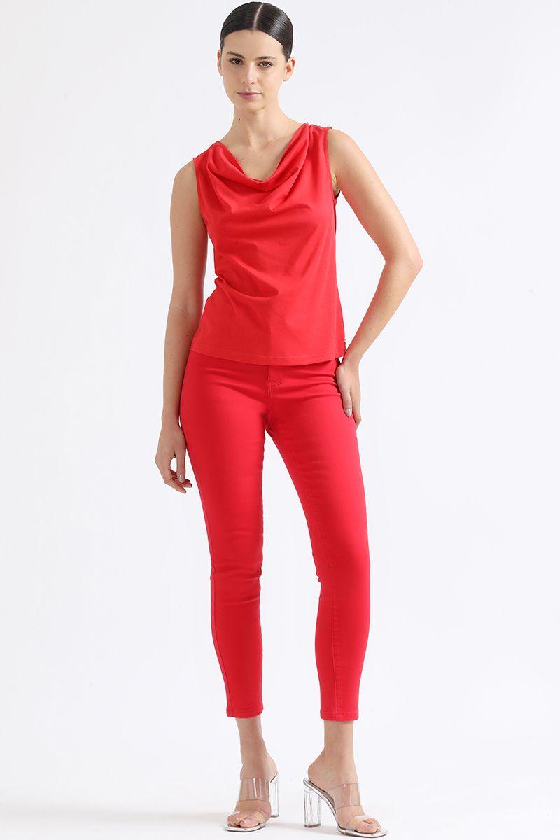 Jeans Color Skinny Fit Push Up, Tiro Medio, Rojo Liola-4