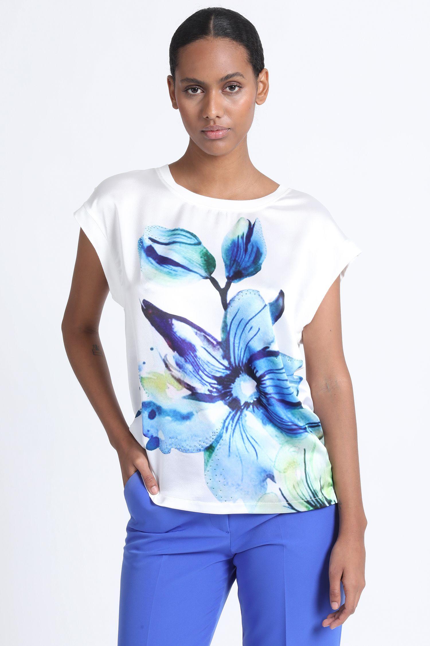 Polera Crudo Estampado Flor Azul Liola-0