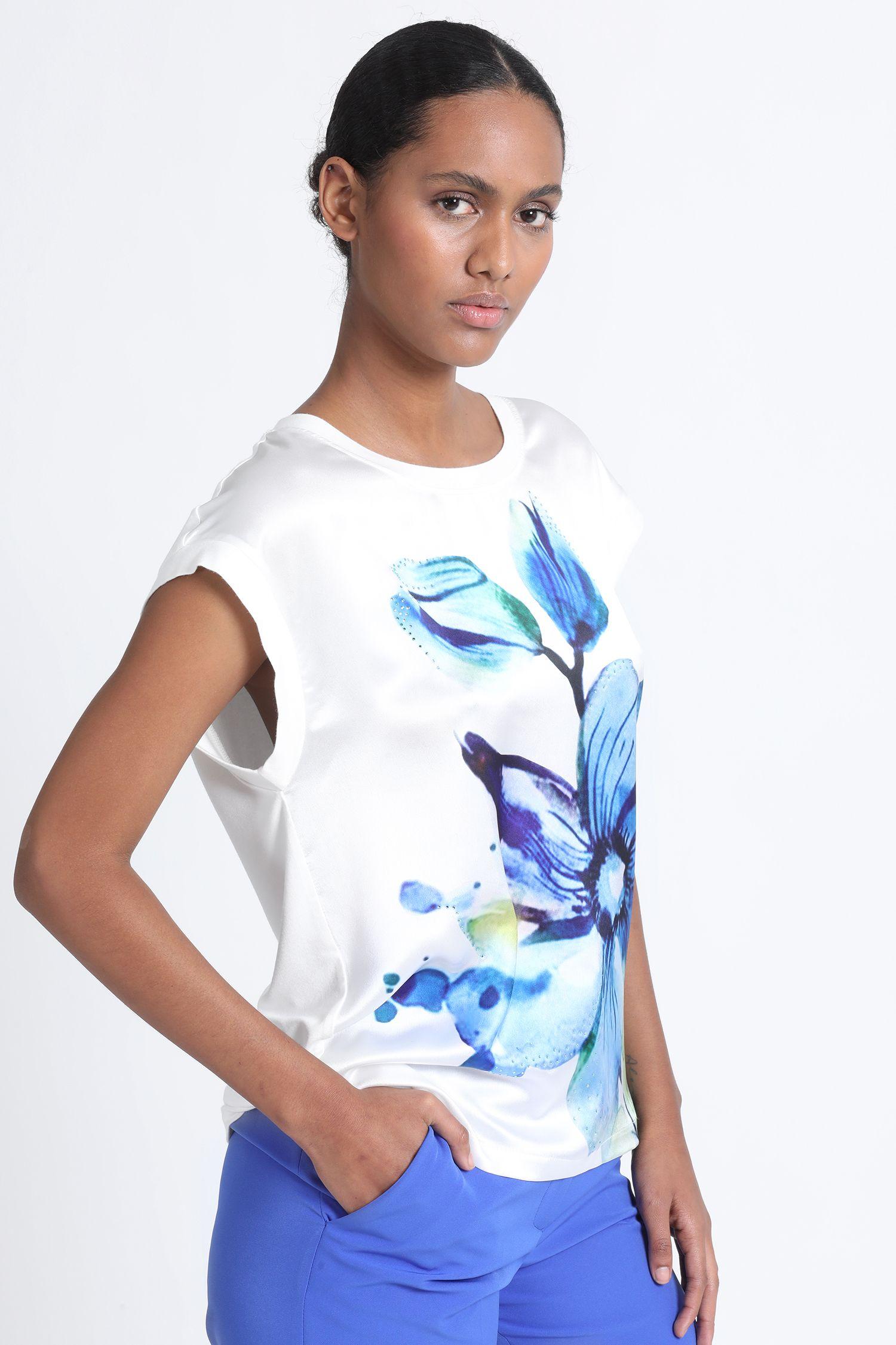 Polera Crudo Estampado Flor Azul Liola-1