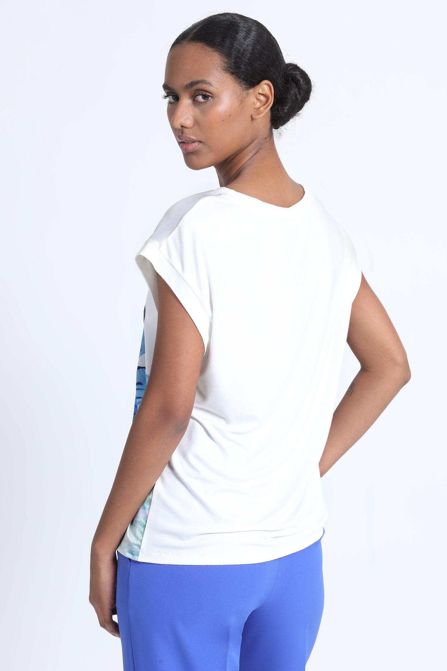 Polera Crudo Estampado Flor Azul Liola-3