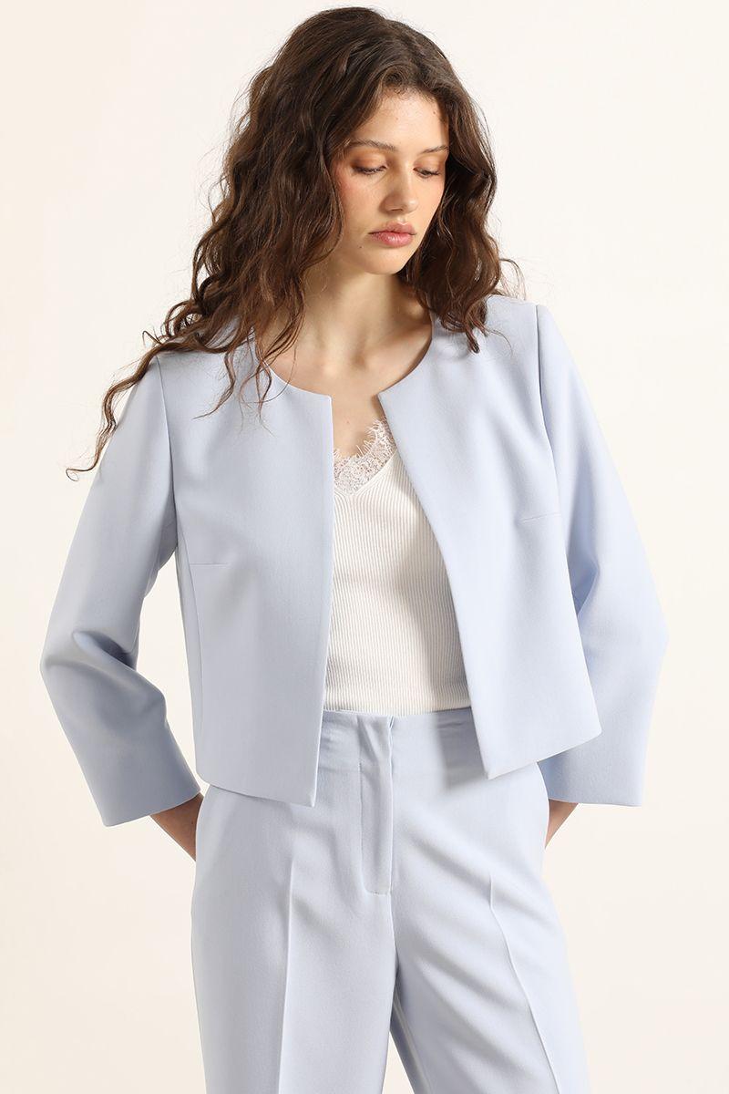 Chaqueta cropped de tope, celeste Liola-4