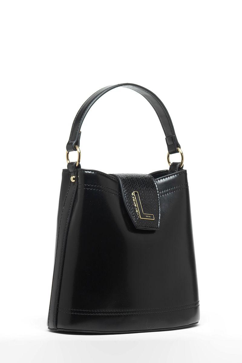 Cartera Efecto Cuero Liso Con Broche Piton, Negro Liola-2