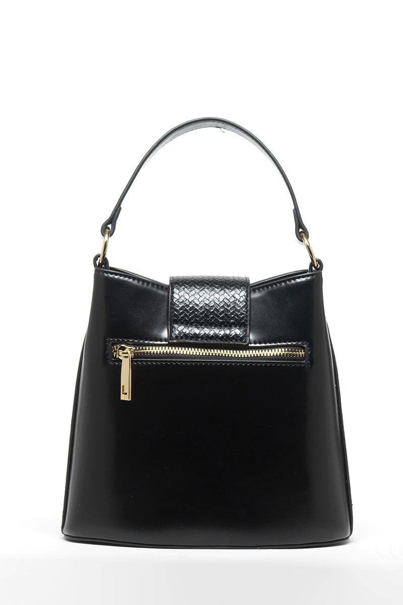 Cartera Efecto Cuero Liso Con Broche Piton, Negro Liola-3