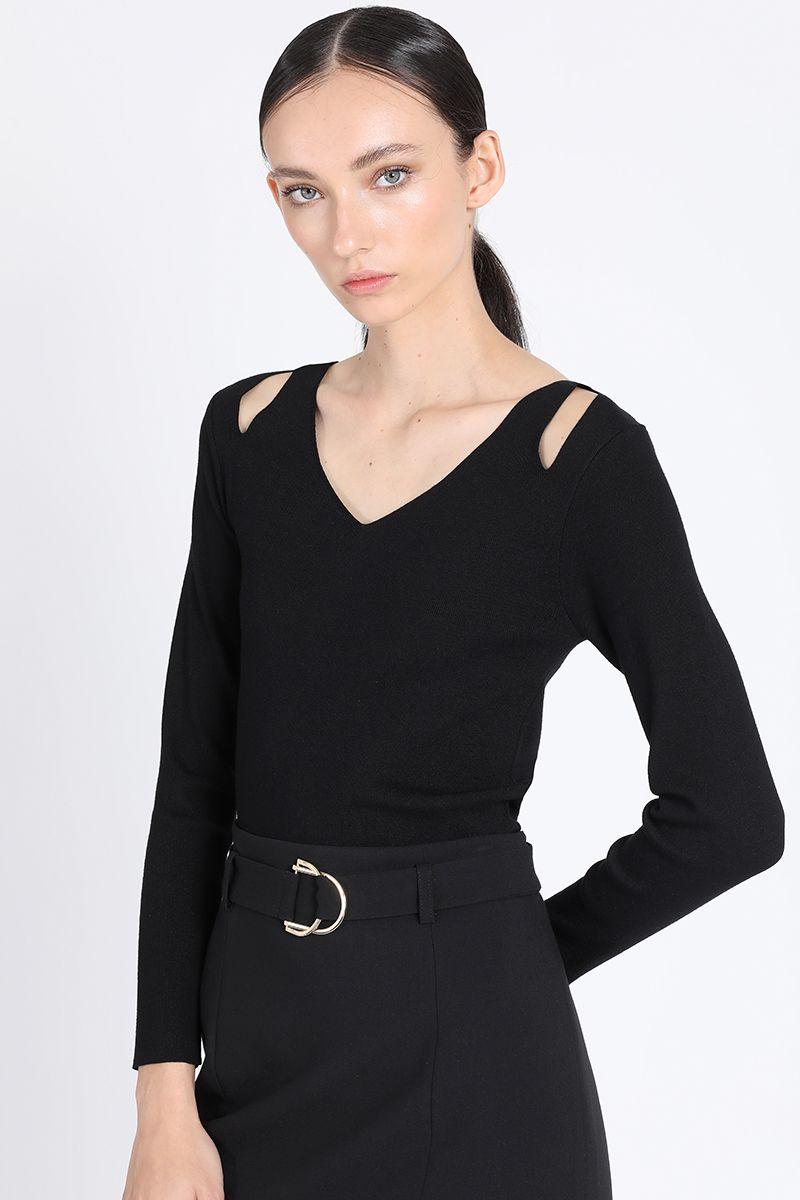 Tejido Punto Abertura Hombros, Negro Liola-4