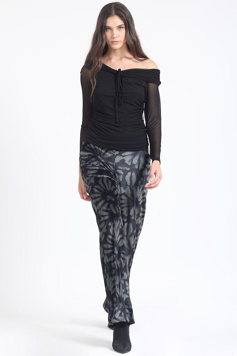 Pantalon Ancho, Tiro Alto, Estampado, Verde Liola-0