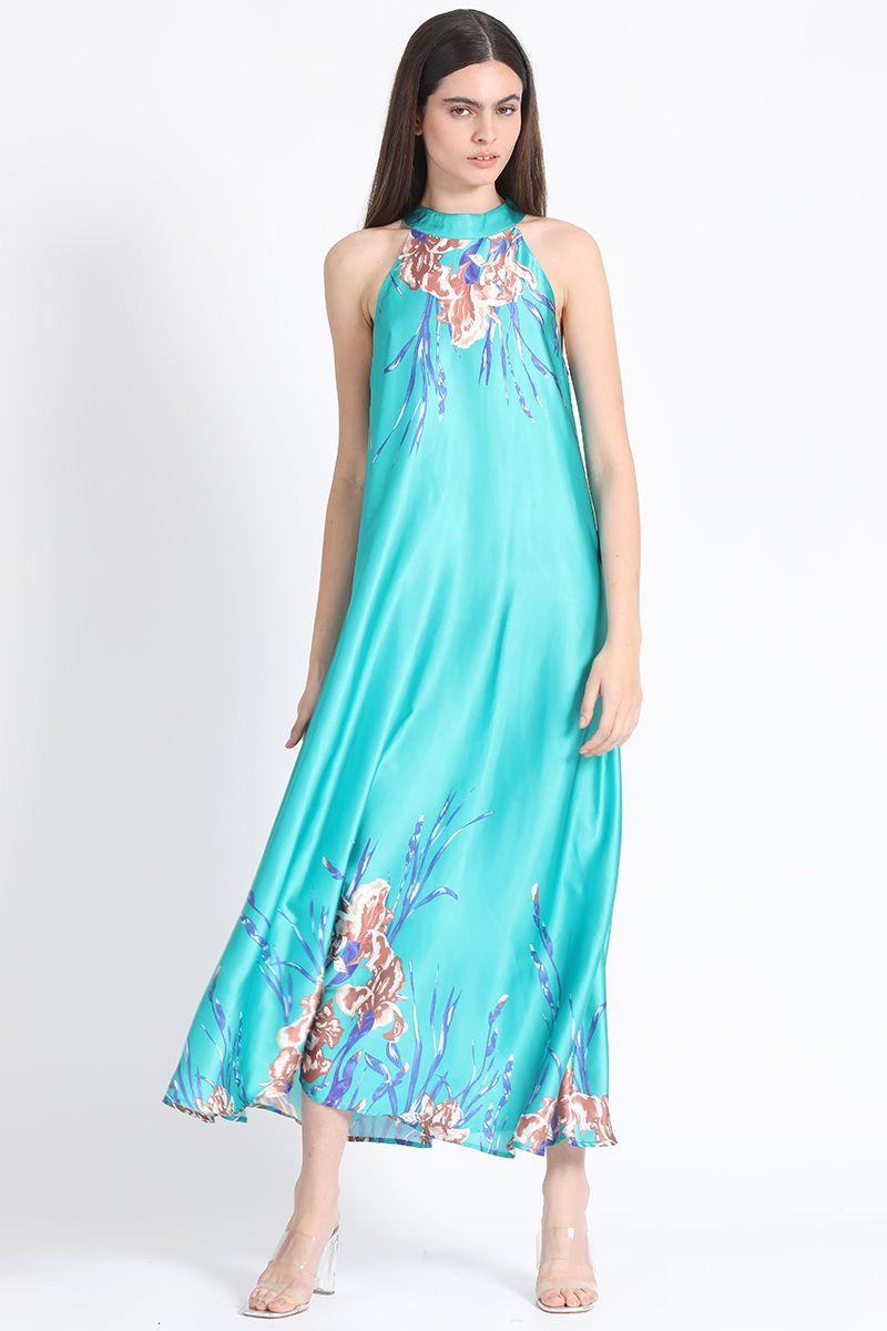 Vestido Maxi Halter Satin Estampado Verde Liola-0