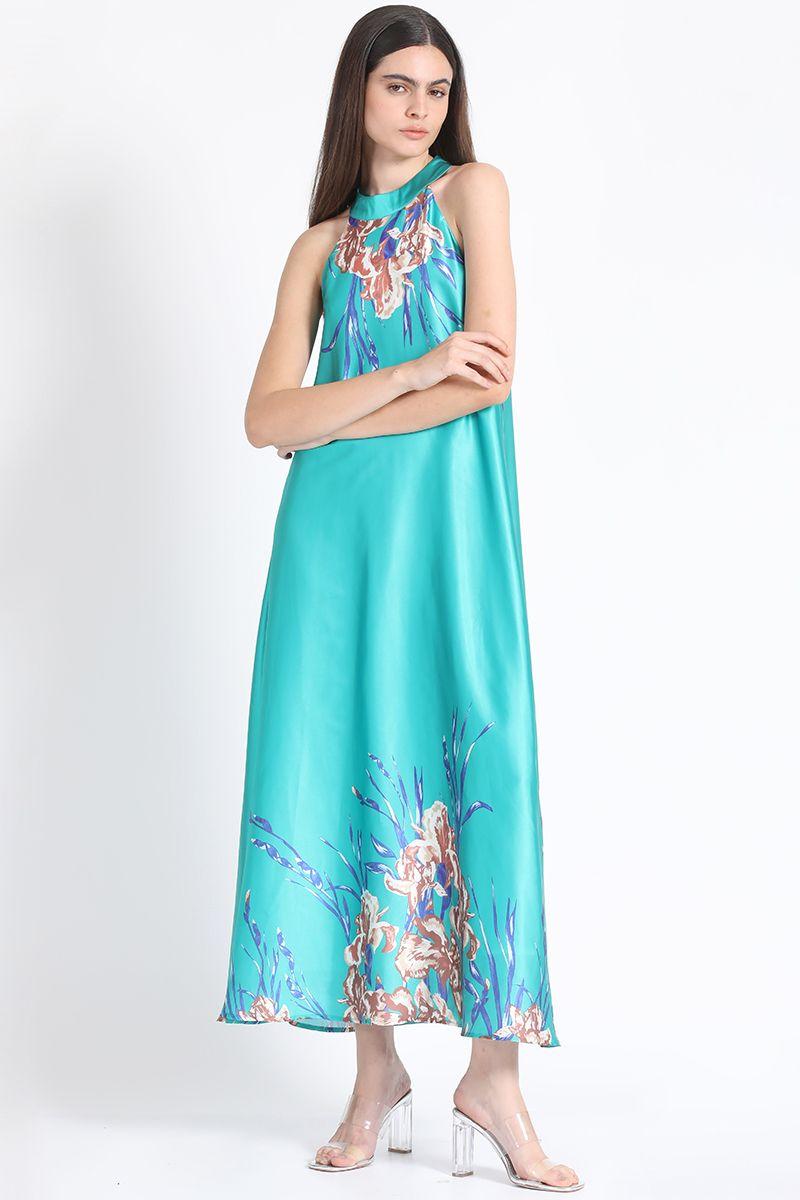 Vestido Maxi Halter Satin Estampado Verde Liola-4
