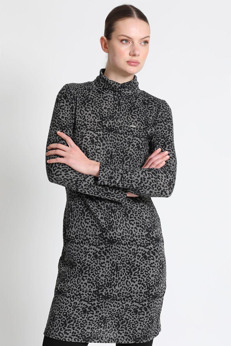 Vestido Entallado Estampado Gris Liola-1