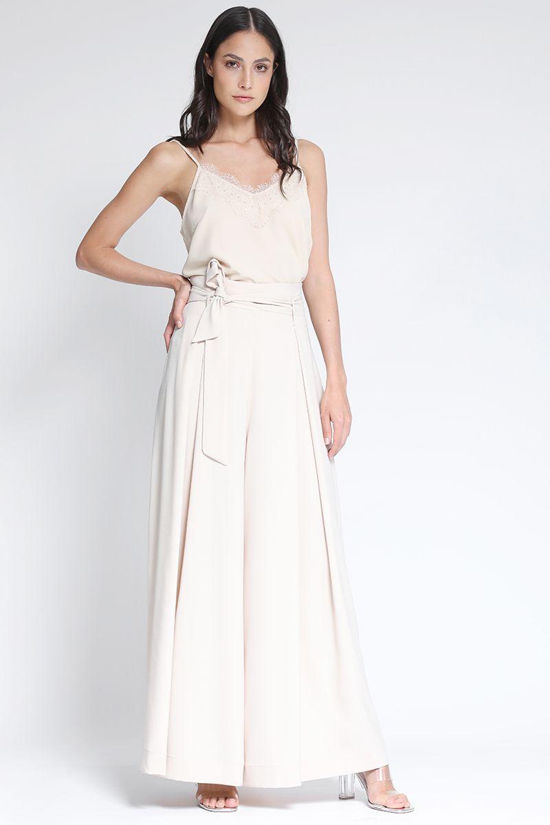 Pantalon Palazzo Tiro Alto, Beige Liola-6