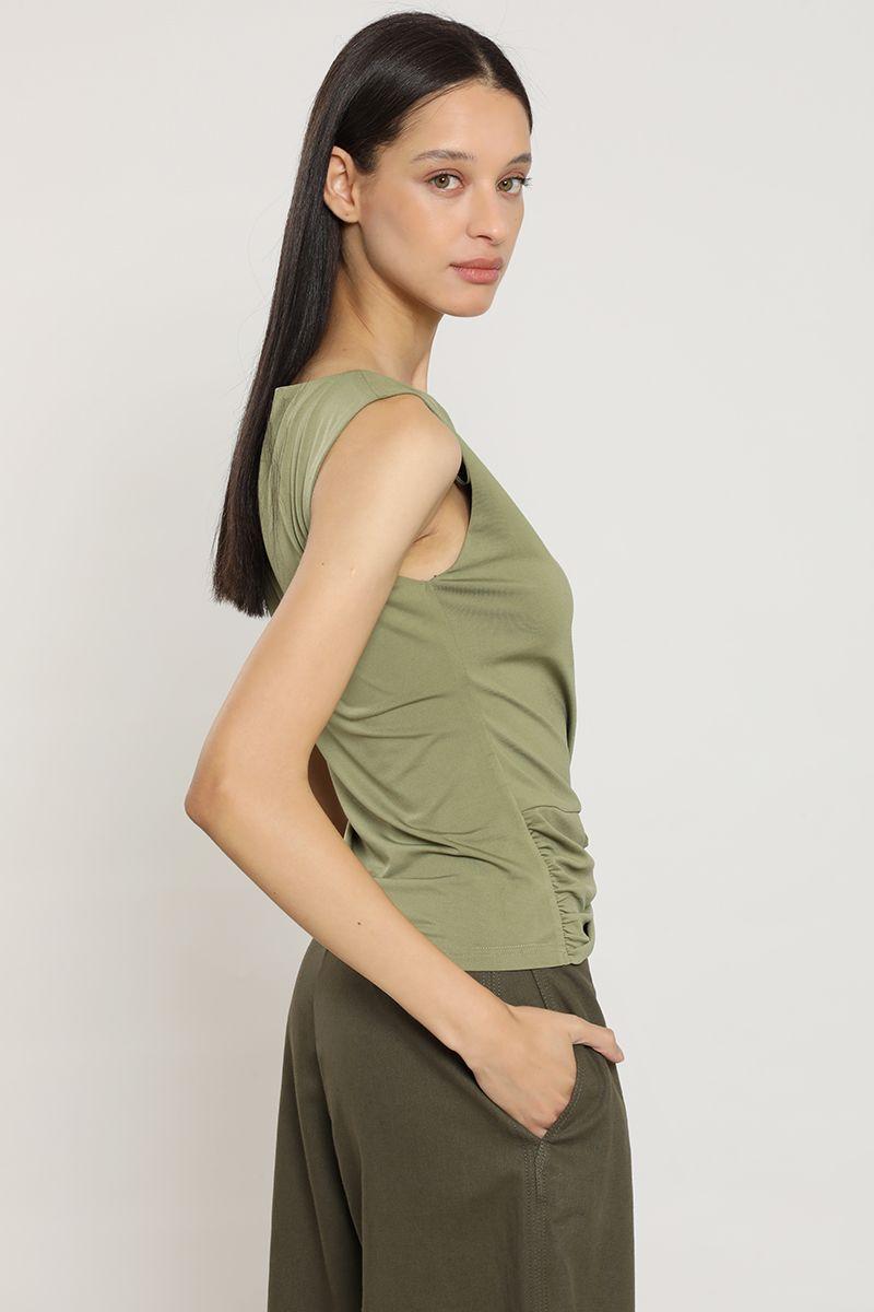 Polera recogido con lazo, pistacho Liola-3
