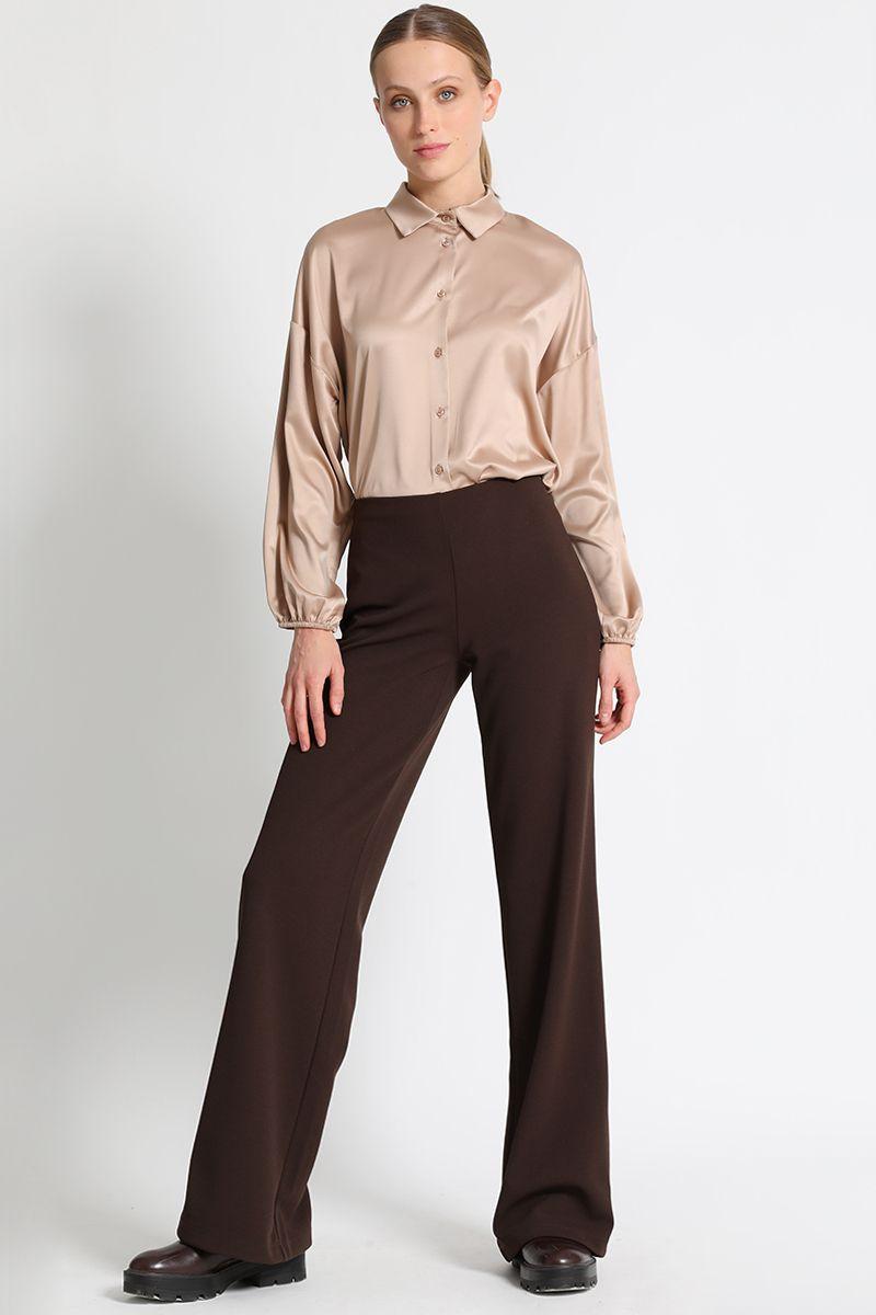 Pantalón Flare Liso Chocolate Liola-1