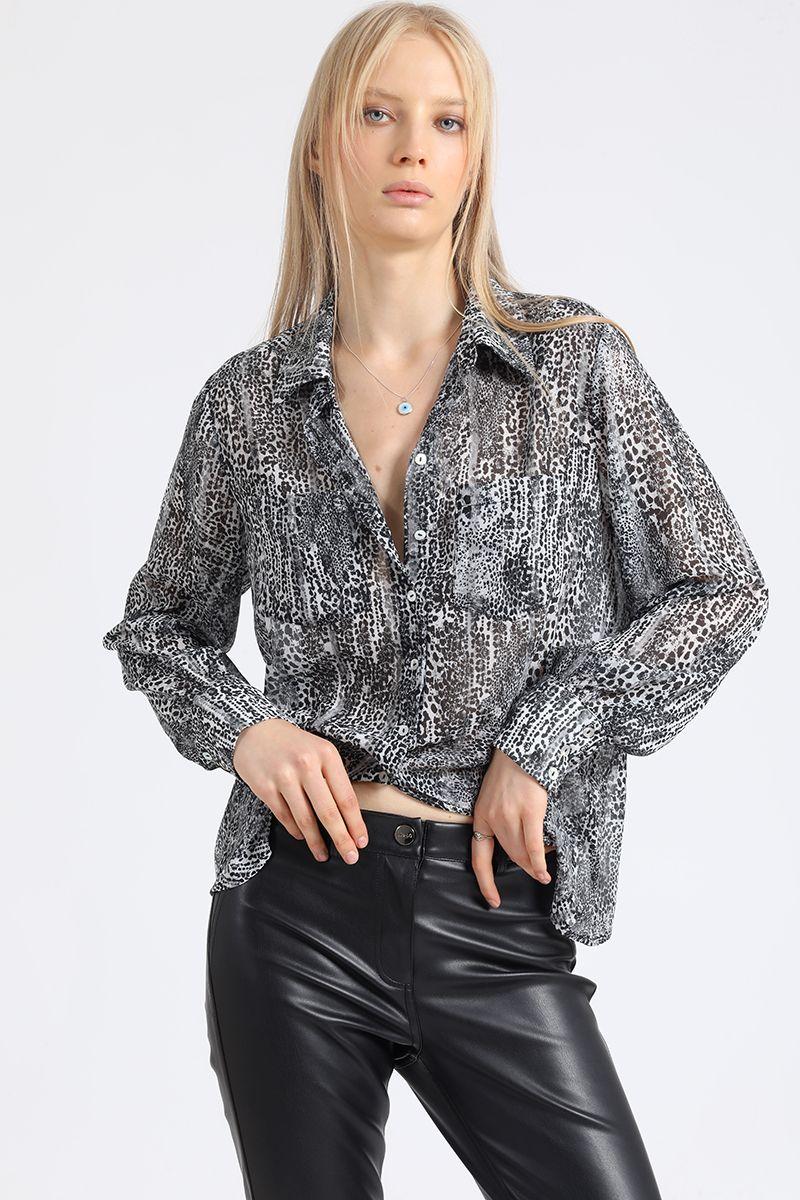 Blusa Estampado Animal Print, Gris Liola-0
