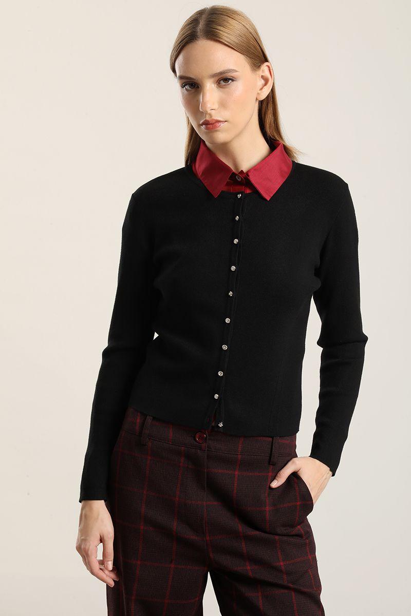 Cardigan basico punto, negro Liola-1